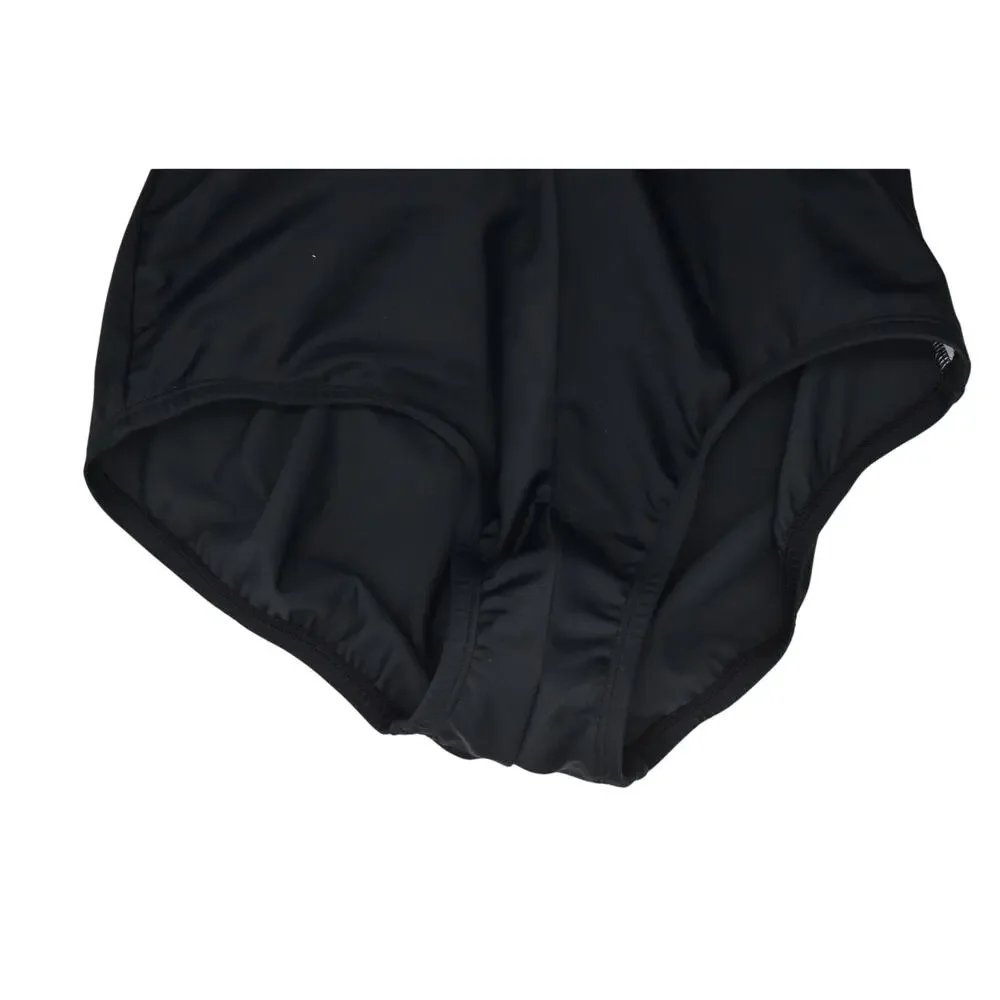 Swim Solutions Women's Shirred Zip-Up One-Piece Swimsuit Black Multi - Picture 4 of 5